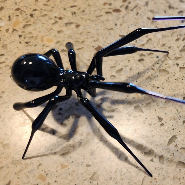 Hanging Spider Black Widow, Blown Glass Spider, Art Glass Black Widow ...