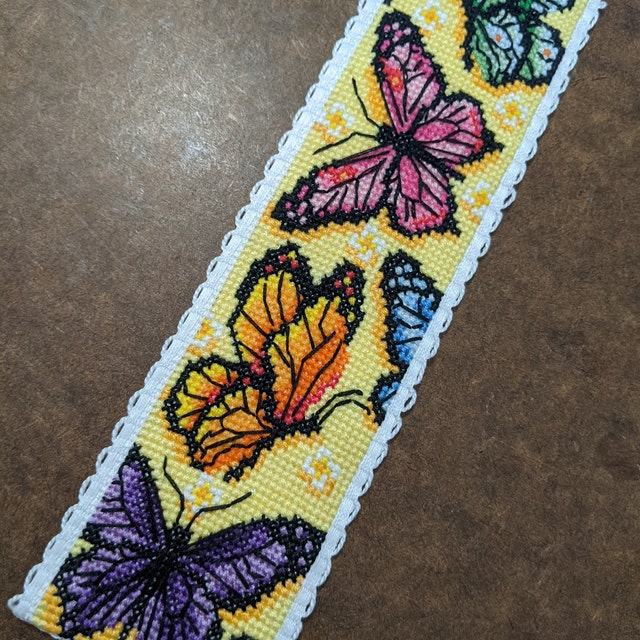 FREEBLOSS Lot de 6 marque-pages au point de croix pour débutants - Motif papillon - Phase de lune - Tampon au point de croix - Broderie DIY - Avec instructions (français non