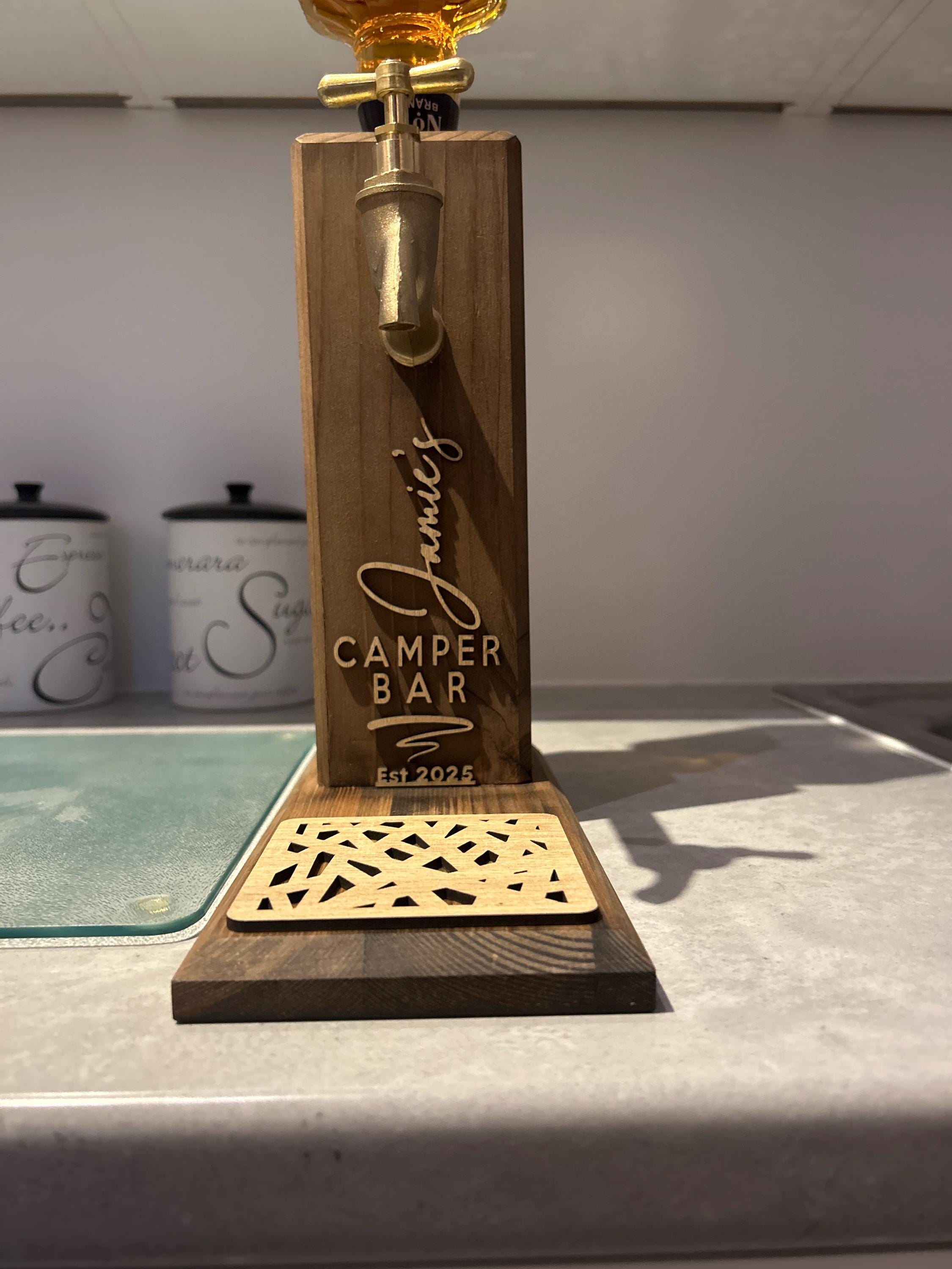 Personalized Embossed Named Wooden Whiskey Dispenser and Wood Coasters Set, Bar, Pub, Wine, Vodka, Liquor Dispenser, Wood Whiskey Fountain