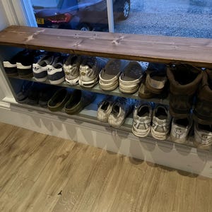 Handmade Rustic Shoe Bench: Solid Wood Farmhouse Entryway Rack