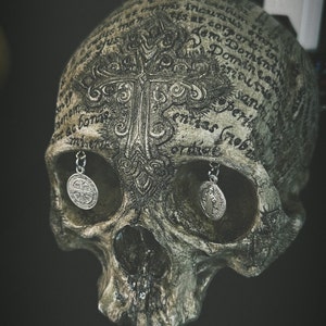 St. Benedict Theme Real Human Skull Replica Carved by Zane Wylie