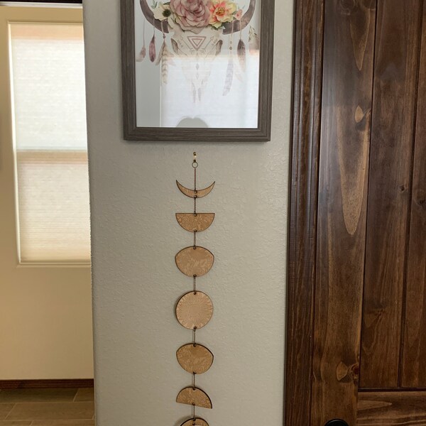 Floral Engraved Moon Phases Wall Hanging: Birch Wood Lunar Garland - Etsy