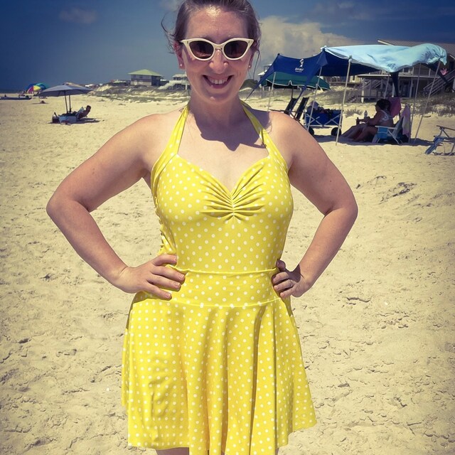 Red and White Polka Dot Retro One Piece Swimdress Swimsuit