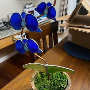 Blue Water Glass Orchid Stained Glass Flower Tiffany Style Elegant ...