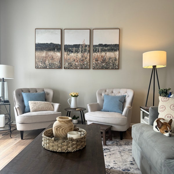 3 Piece Canvas Wall Art Set, Landscape Wall Art Wildflower Field Oil ...