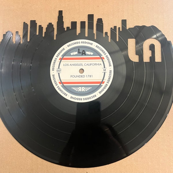 Los Angeles Skyline Records Redone Label Vinyl Record Wall Art - Unique ...