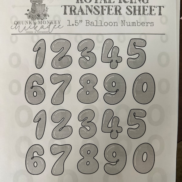 Balloon Numbers Royal Icing Transfer Sheet, Royal Icing Template, Royal ...