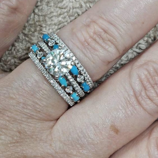 アガット　グリーン、ブルー Blue Green Sapphire Engagement Ring Vintage Women Cluster