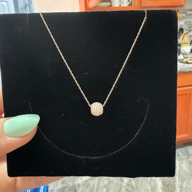 Zircon Stone Charm Dorica Ball Pendant Necklace 14k Real