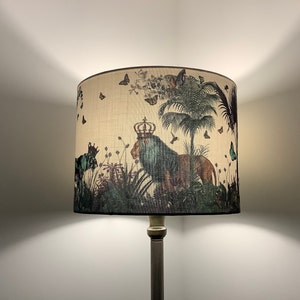 Navy Blue Lampshade Tropical Lion Fabric Lamp Shade Gold 