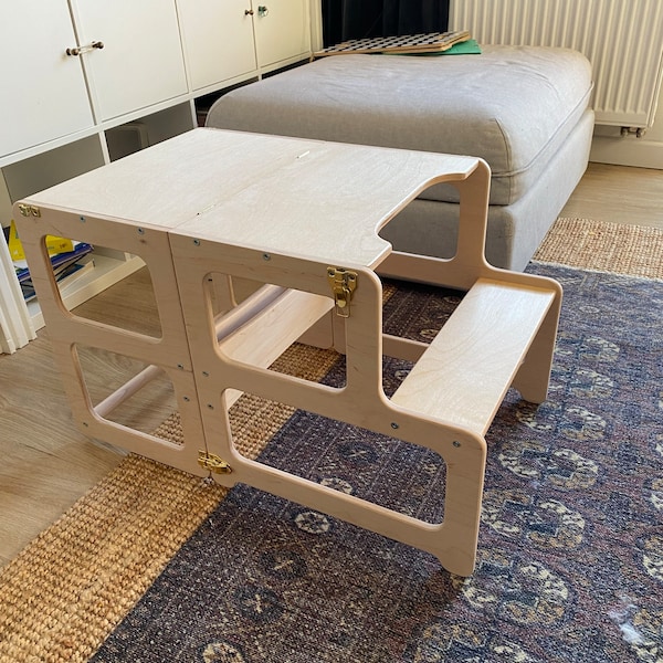 Foldable KiddyMoon Wooden Toddler Kitchen Helper Montessori Safety