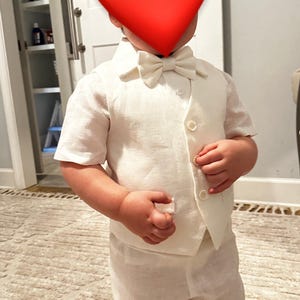 Freebily Ensemble Baptême Garçon 3 Pièces - Chemise Blanche + Short + Gilet - Costume Gentleman Enfant