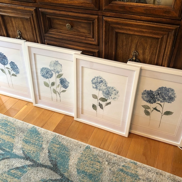 Hydrangea Flower Set 4 Print Wall Art, Blue Botanical Art Print ...