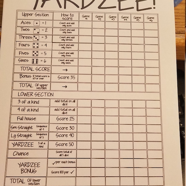 Printable 24x36 YARDZEE/ YAHTZEE Score Card File Fill in the Blank--diy Yardzee Scorecard ...