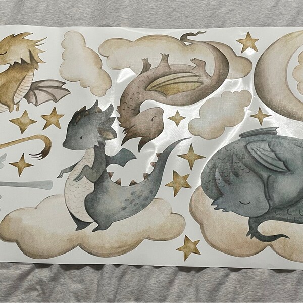 Dragon Wall Decal, Nursery Wall Decal, Watercolor Animals Wall Sticker ...