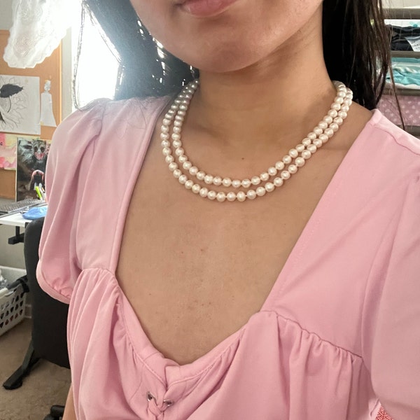 18" Genuine Freshwater Cultured Pearl Necklace - 8-9mm Round White Pearls On Sterling Silver