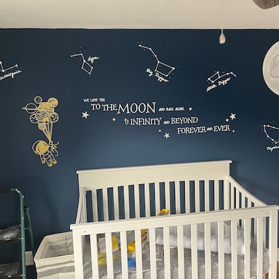 Personalised Moon and Stars Fabric Wall Stickers Custom Name Decal for ...