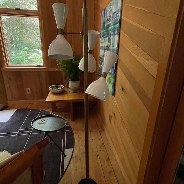 Mid-century Italian Style Brass Floor Lamp With Base and Cone-shaped ...