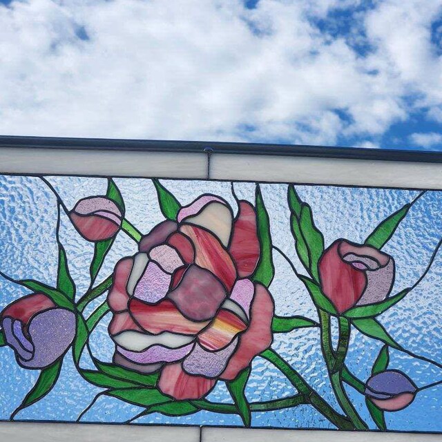 Peony Stained Glass Pattern, Pion Stain Glass Window Panel/hanging