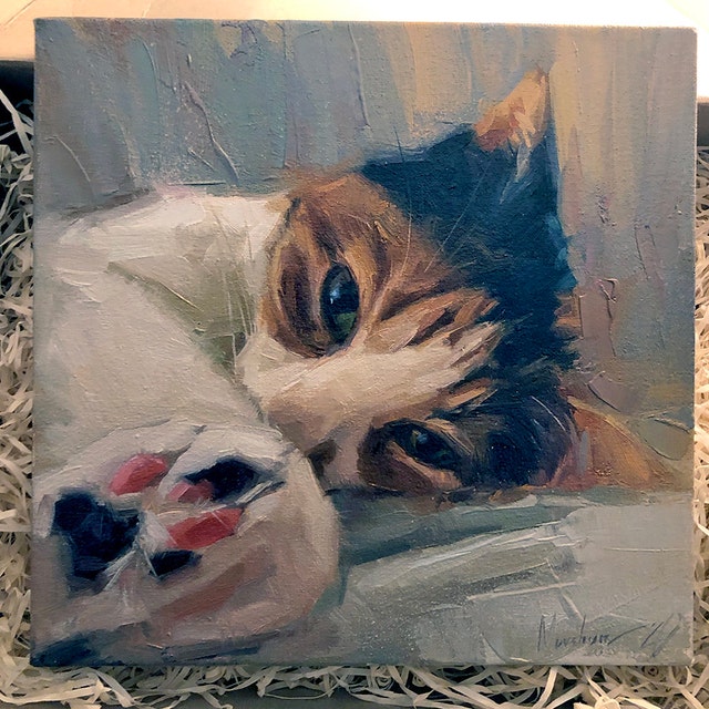 カスタムペット油絵：パーソナライズされた猫の肖像画、ペットの記念碑