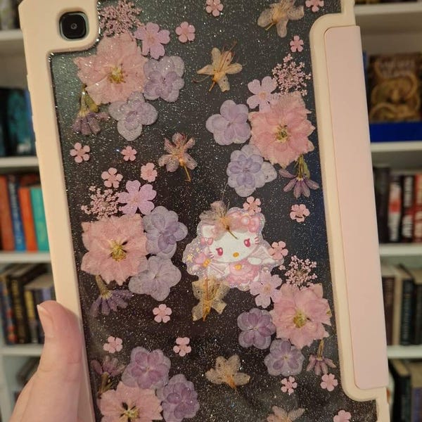 Real Pressed Pink Flower Glitter Case for Samsung Tab S11 S10 S9 S8 ...