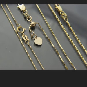 Real 10k gold  Box chain necklace 0.65mm/1.25mm adjustable chain 16",18",20",22",24"