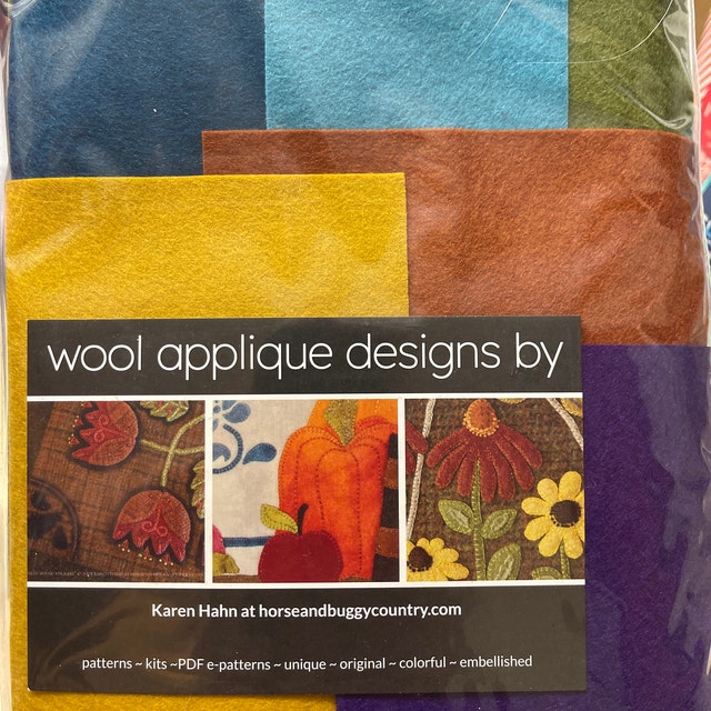 Wool Applique Pattern Kit Embroidery “Jacobean Autumn” table runner candle  mat primitive dyed wool fabric
