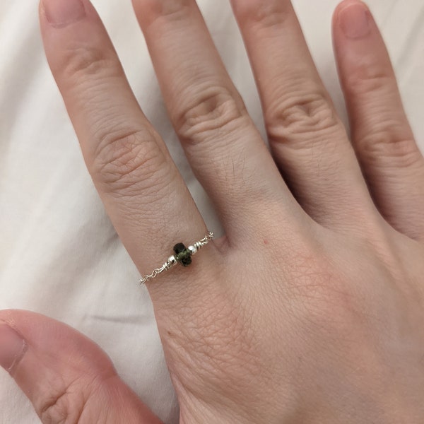 Real Moldavite Ring Moldavite Chain Ring Minimalist Ring Gold Real Moldavite Ring Moldavite Chain Ring Minimalist Ring Gold