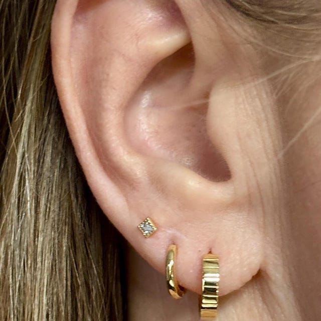 14k Solid Yellow Gold Small Huggie Hoop Earrings – Greek Key Design – 4mm Width – Made In Italy