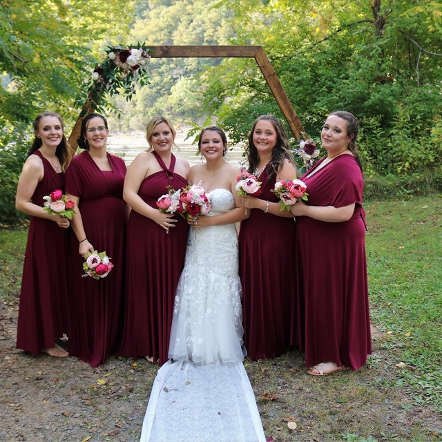 Maroon and silver bridesmaid dresses online