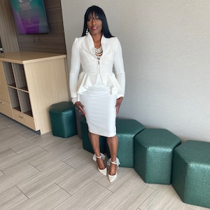 White Bridal Pantsuit with Belt main image 1