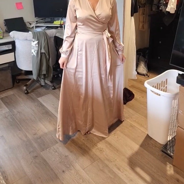 Champagne Beige Silk Wrap Dress, Bridesmaid Dress, Wedding Guest Dress,  Silk Dress, Wrap Dress, Women Dress, Evening Dress, Long Dress