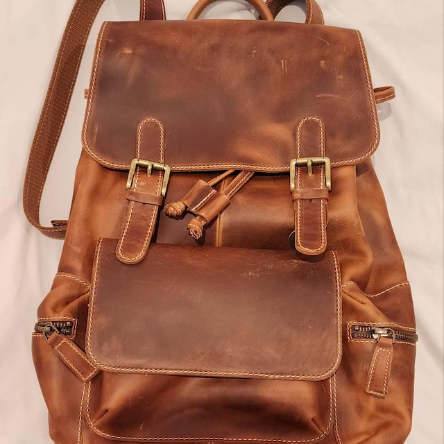 Handcrafted Top Grain Leather Backpack, Weather-resistant Hiking