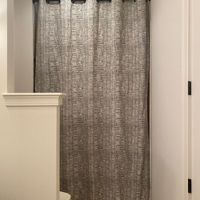 Black Gray Slub Canvas Linen Look Black Gray White Stall Shower Curtain ...