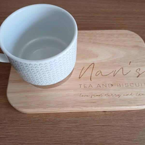 Personalised Custom Engraved Wooden Tea & Biscuit Board Serving Board Novelty Gift Birthday ...