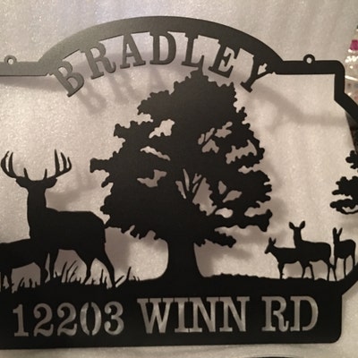 Deer Ranch Family Name Sign Outdoor Deer Scene Metal Art Personalized ...