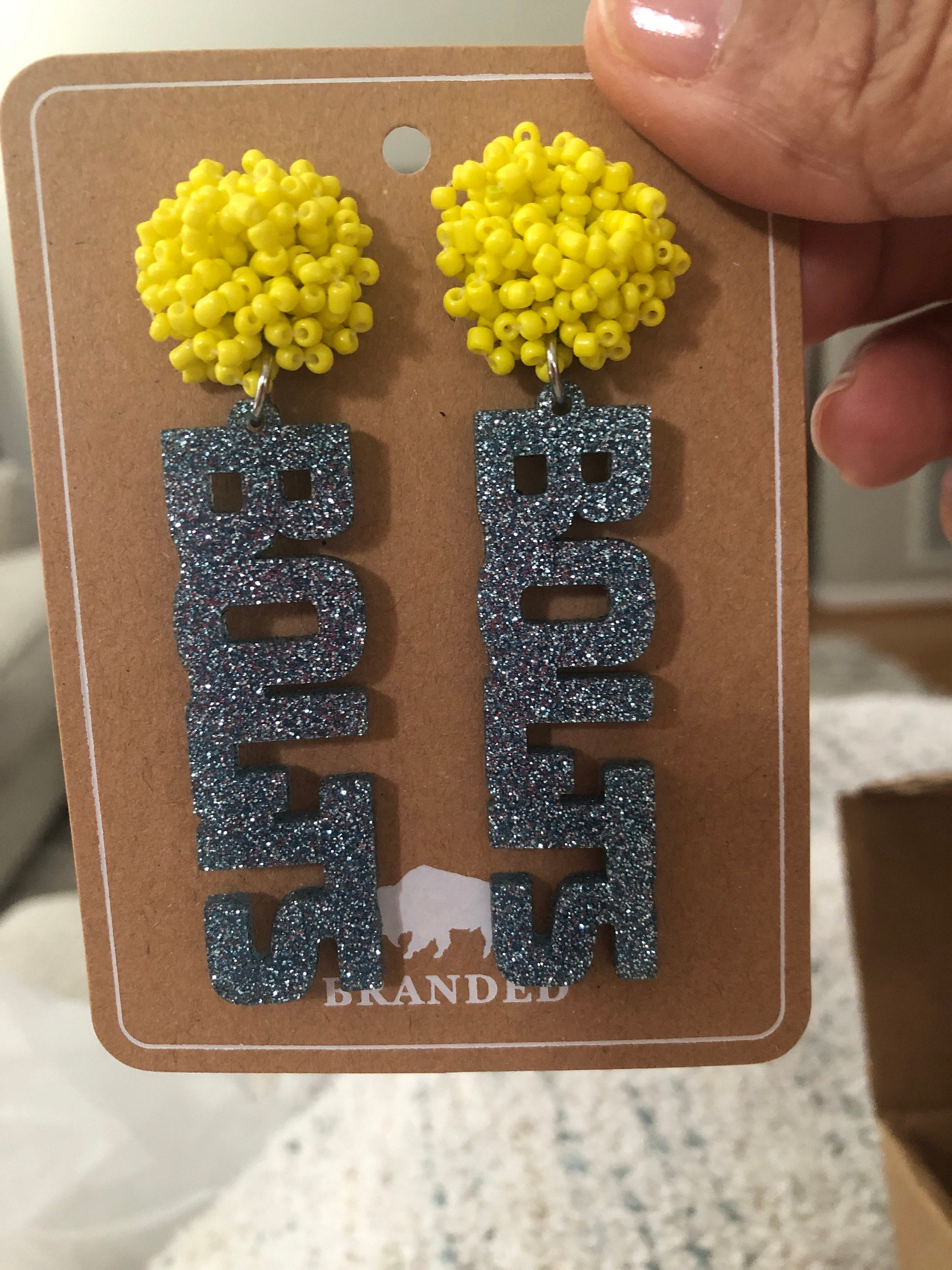 Personalized Custom Game Day Earrings 3/4 inch bead topper-High School-College-Football-Team Name-Spirit Wear Gear-Birthday Gift