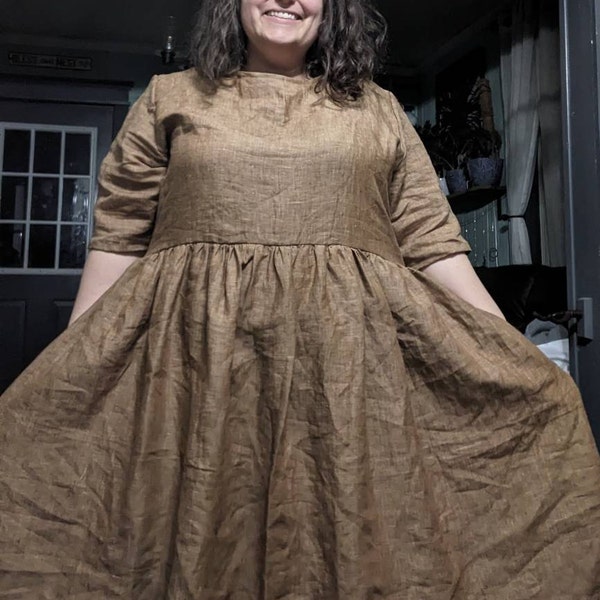 Women's Dress Sewing Pattern, Beginner Friendly Linen Dress PDF Pattern