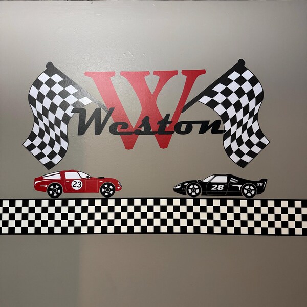 Custom Racing Name Wall Decal for Boys,speedy Race Flag Wall Sticker ...
