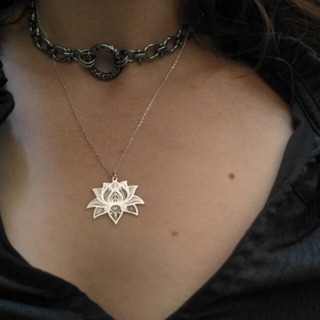 Lotus Flower Necklace, Lotus Jewelry in Sterling Silver