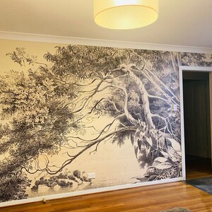 Old-style Exotic Landscape Wall Mural, Peel and Stick Retro Wall