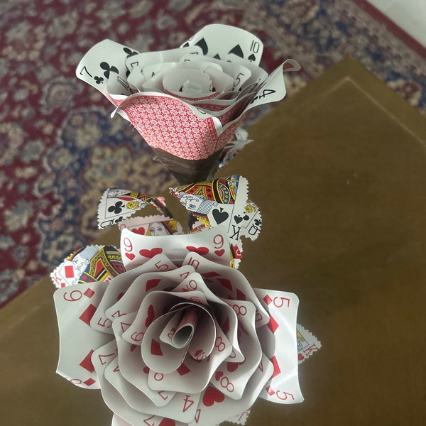 Playing Card Roses With Bottle Vase: Alice in Wonderland Decor, Poker ...