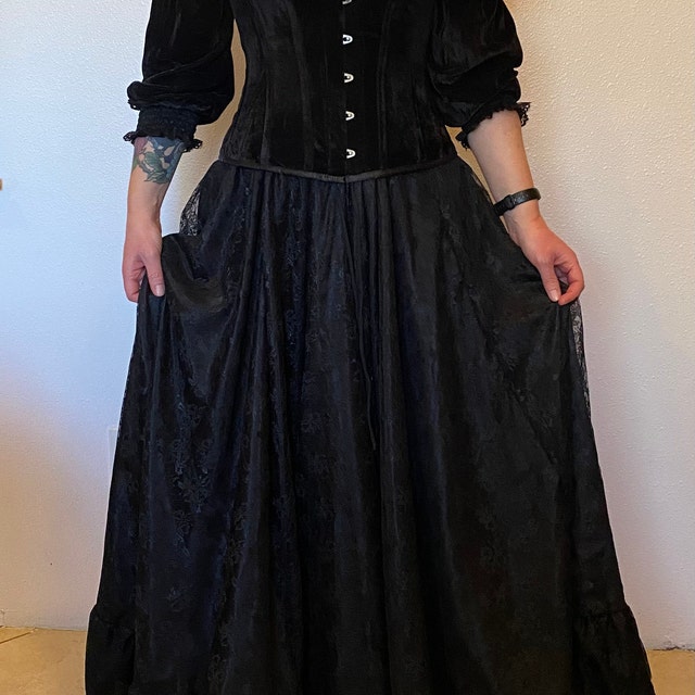 Gothic Neo Victorian Dress - Dark Angel Velvet Goth Corset With Attached  Sleeves - Rose Design Lace Ruffle Full Circle Skirt. - Etsy