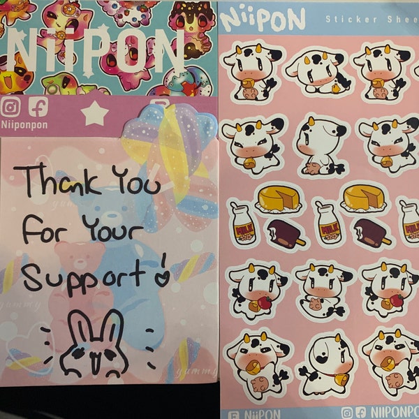 Cute Cow Glossy Sticker Sheet, Strawberry Cow, Vinyl Sticker, Milk ...
