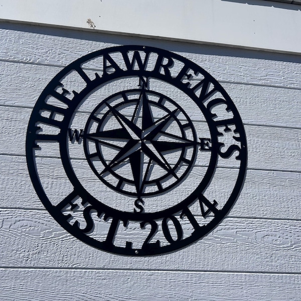 Compass Address Sign Personalized Compass Rose Metal Sign - Nautical Address Wall Art ...