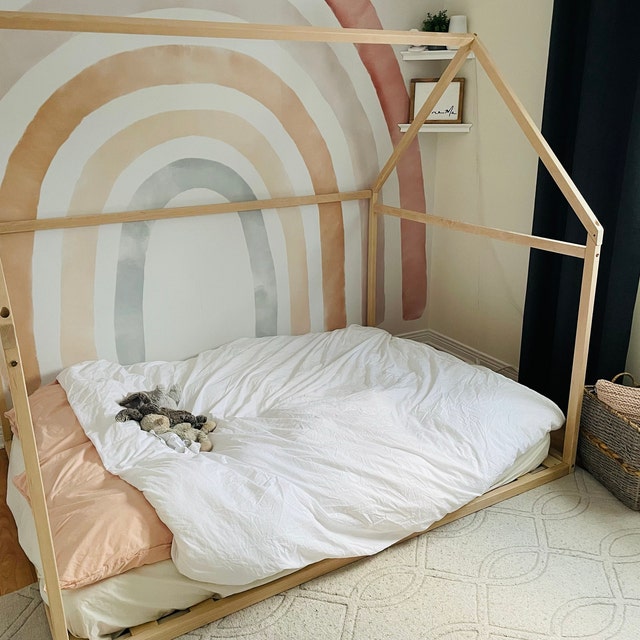 Wood Bed FULL DOUBLE Toddler Bed Frame Tent Bed Wooden House