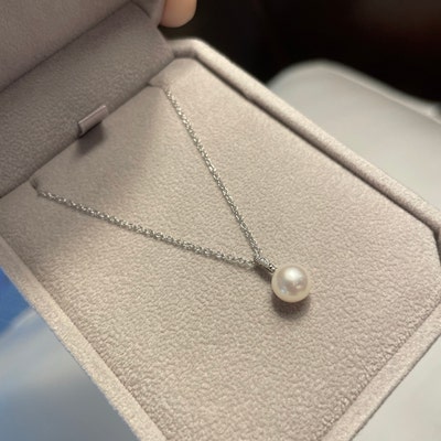 Diamond Pearl Necklace, 14K Pearl Necklace, Genuine Freshwater Pearl ...