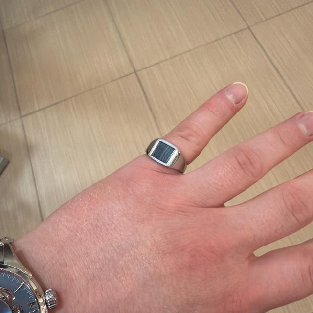 メンズリング - 18Kゴールドメンズシグネットリング - ホワイトライン