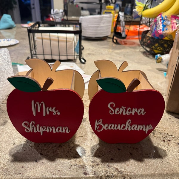 Teacher Wooden Apple- Teacher Appreciation Gift- Apple Pencil Holder ...