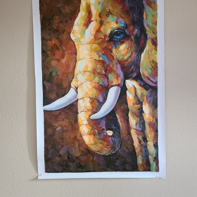 Original Handmade Elephant Oil Painting on Canvas - Contemporary